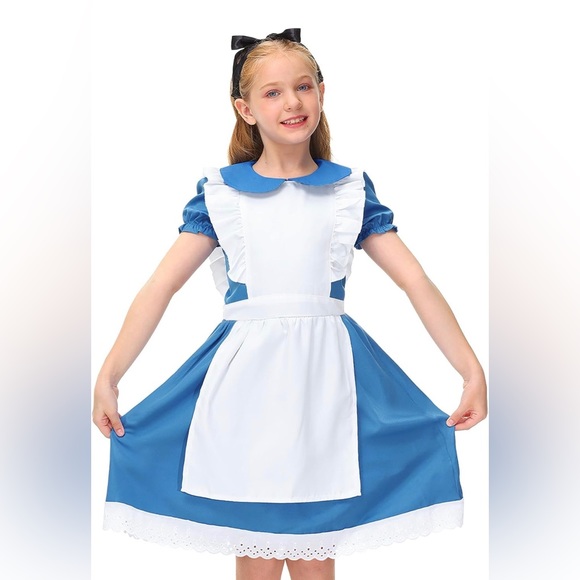 Halloween Alice Costume Blue Peter Pan Collar Dress with White Apron - Picture 3 of 8